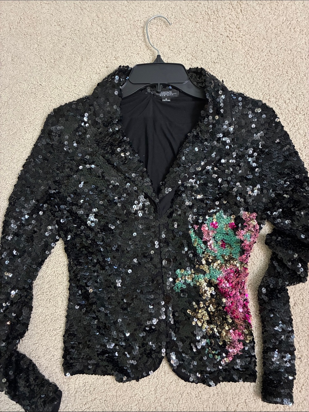 Vintage Shine New York Sequin Embellished Black Floral Cardigan - Women's Top